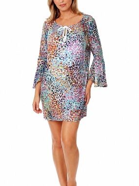 Anne Cole Sunset Dot Drawstring Bell Sleeve Tunic Swim Cover Up Medium NWT